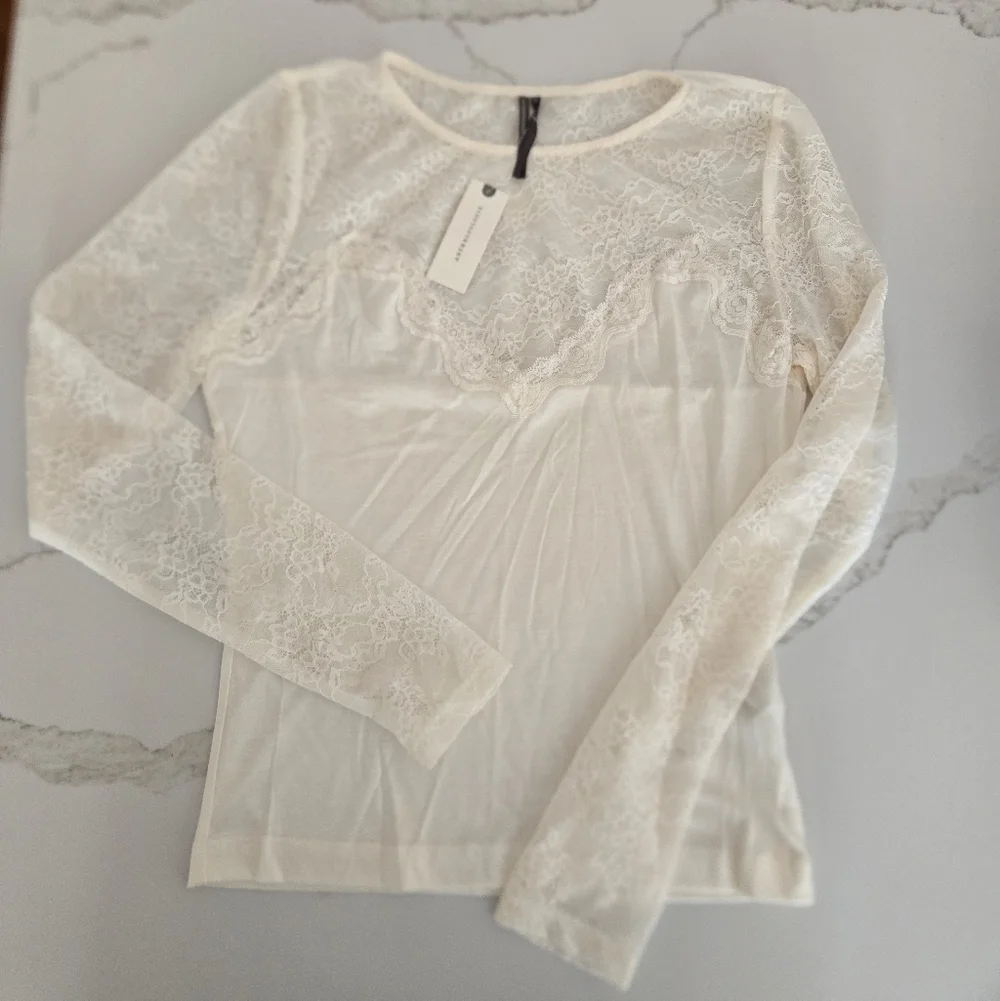 NWT By Anthropologie Long-Sleeve Lace Mix Top